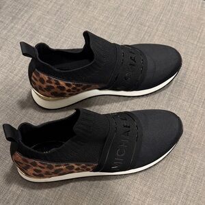 Michael Kors Black and Leopard Print Sneakers